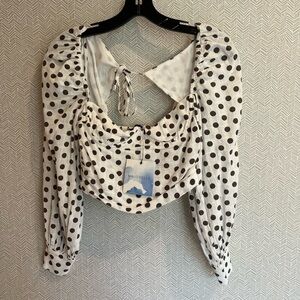 MAJORELLE White Puff Sleeve Crop Blouse